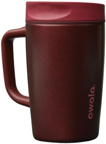 Owala SmoothSip Slider Travel Mug - 12oz Stainless Steel, 100% Leak Proof, Hot & Cold Drinks, Black Cherry