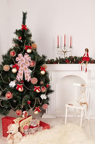 ABTOLS Pink Gingerbread Christmas Wreath Bow 11.4in x 20.8in, Red White Stripe Burlap Front Door Decor
