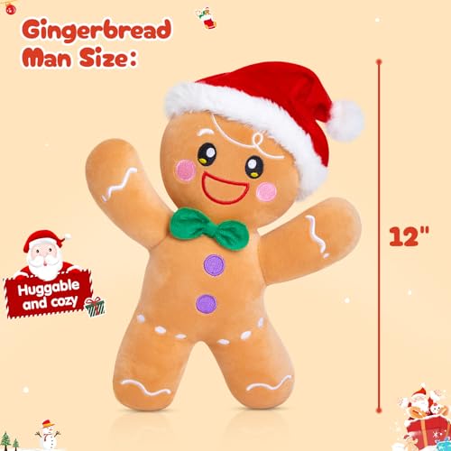 12'' Gingerbread Plush, Christmas Gingerbread Man Stuffed Animal, Cute Xmas Doll Plush Toys, Christmas Decor Gift for Toddlers Kids Indoor Home