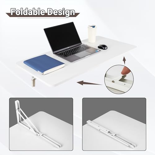 Neoaider Wall Mounted Folding Table 39.4”L x 19.7”W, White - Space-Saving Desk for Home & Office