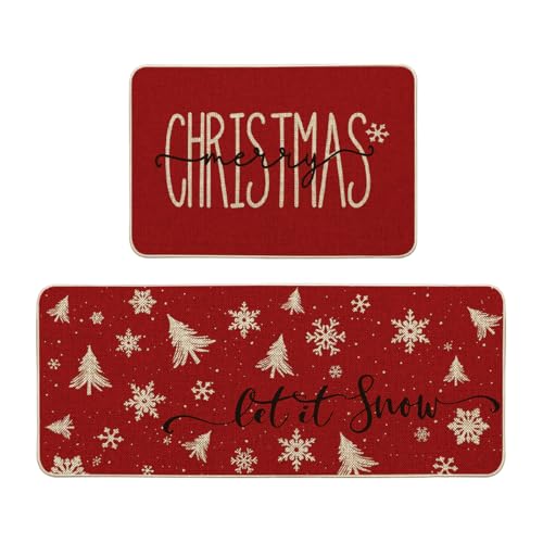 Artoid Mode Christmas Snowflake Kitchen Mats Set of 2 24x35 & 24x59 Inches Red