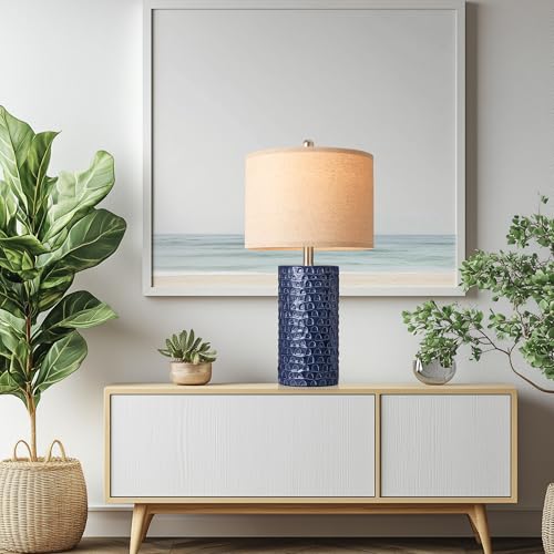 PARTPHONER 23-Inch Modern Ceramic Table Lamps Set of 2 Navy Blue - Farmhouse Bedside & Living Room Decor