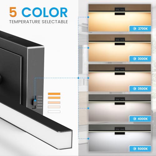 Black 48-Inch Dimmable Bathroom Vanity Light Fixture with Rotatable Heads