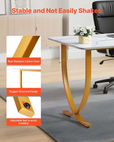 White and Gold Executive Desk 63-Inch Large Office Table for Home & Business