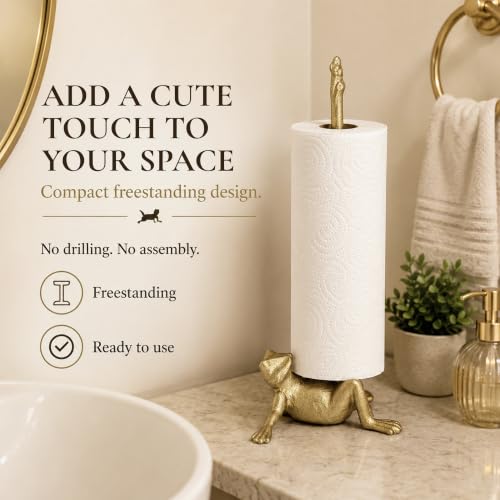 WallCharmers Gold Frog Paper Towel Holder & Metal Toilet Stand