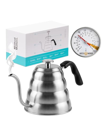 Silver 1.2L Gooseneck Kettle for Pour Over Coffee - Precise Temperature Control