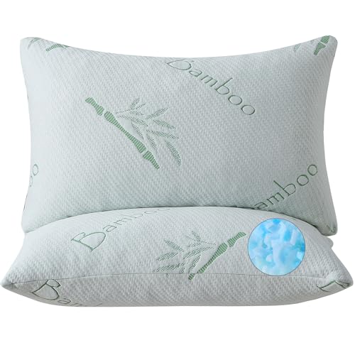 King Size Memory Foam Pillow Set of 2 - Adjustable Firm Support with Cooling Cover