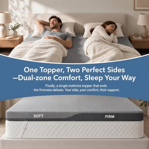 PERLECARE Dual Firmness Mattress Topper Queen Size, 3 Inch Split