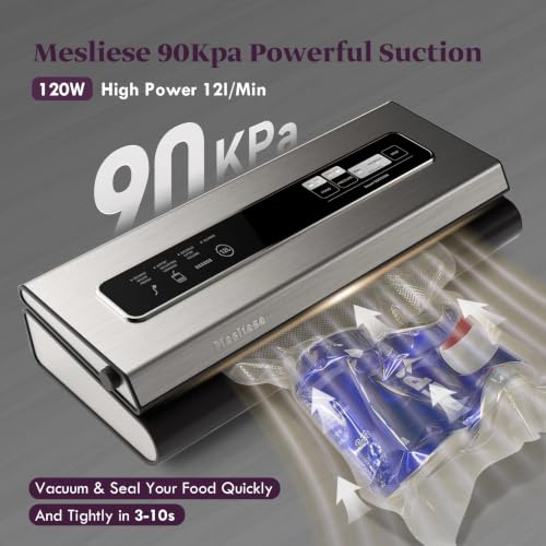 Vacuum Sealer Machine with 90kPa Suction & Accessories - Silver Gray