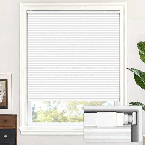 LazBlinds No Drill Cordless Cellular Blackout Shades - Silver White, 47" W x 48" H