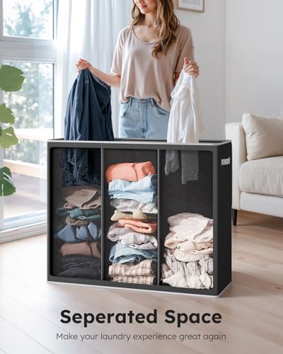 SOLEDI Large 180L 3-Section Laundry Hamper with Removable Mesh Bags, Black