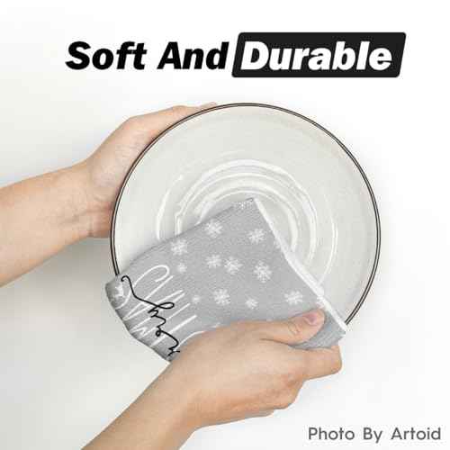 Artoid Mode Hello Snowflakes Winter Kitchen Towels Dish Towels, 18x26 Inch Christmas Pine Trees Decoration Hand Towels Set of 2