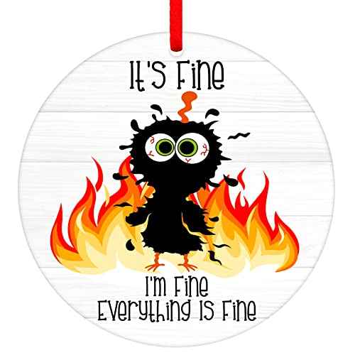 WhstSign Funny 'It's Fine' Black Cat Fire Christmas Tree Ornament - Commemorative Gift for Memorable Events