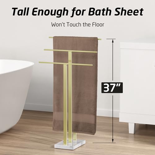 KES Gold 3-Tier Freestanding Towel Rack with Marble Base, 36" Tall