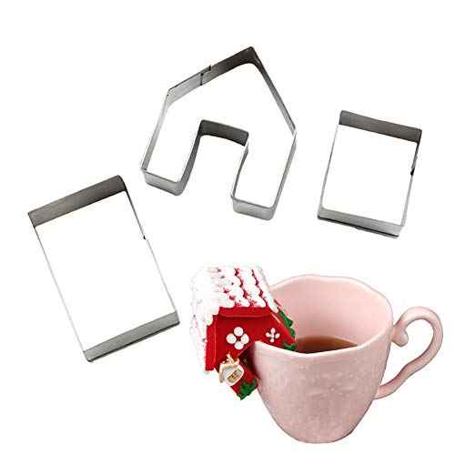 SIENON Gingerbread House Cookie Cutter Set 3pcs, 3D Stainless Steel Mini Christmas House Cookie Cutter Kit, Ginger bread Biscuit Cookie Mold Mug Topper, Xmas Holiday DIY Baking Tools