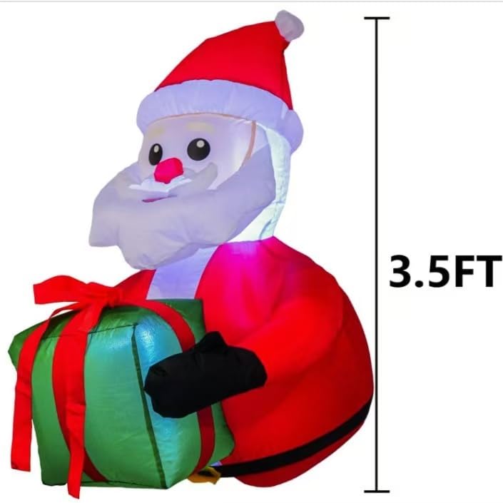 3.3FT Inflatable Santa Claus with Gift Bag Light-Up Holiday Decor for Christmas Indoor & Outdoor