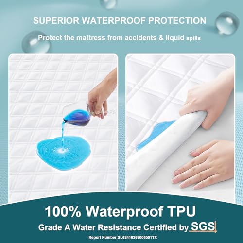 Queen Waterproof Mattress Protector - All-Fit Deep Pocket Cover 60x80x18 White