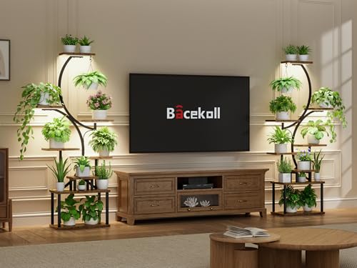 BACEKOLL S-Shape 8-Tier Indoor Plant Stand with Grow Lights, Tall Corner Shelf