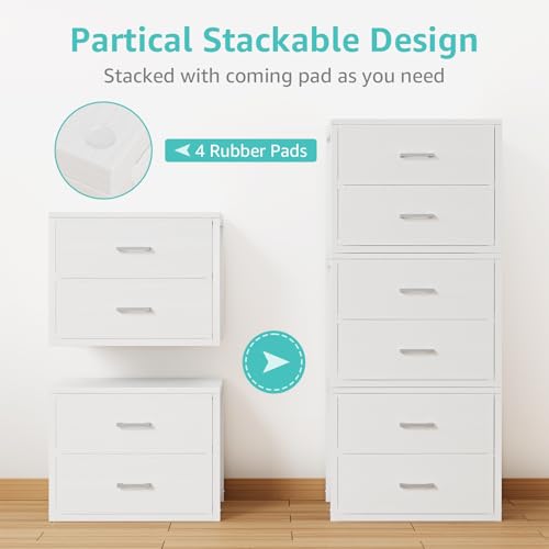 BOLUO White Stackable Fabric Storage Drawers - 15.7 x 21.1 x 16.1 Inches, 2 Pack, Modern Closet Organizer