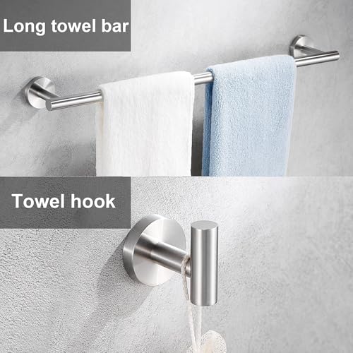 24-Inch Brushed Nickel Bathroom Hardware Set - Towel Bar, Ring & Hooks, Heavy Duty SUS304 Stainless Steel