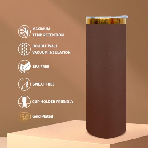 FunTrans 20 oz Gold Plated Skinny Tumbler Set with Lid & Straw - 4 Pack, Coffee