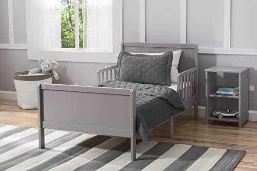 Delta Children Grey Toddler Bed - Safe, Sturdy Wood Frame with Guardrails