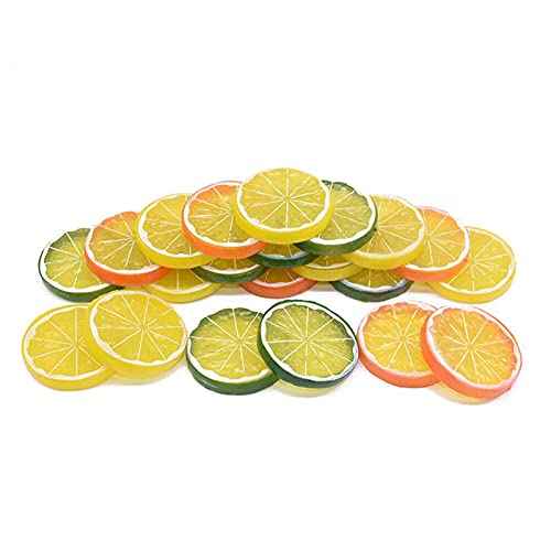 CiCy 30 Pieces Simulation Lemon Slices Plastic Lifelike Fake Fruit Model Artificial Lemon Props for Party Kitchen Wedding Decoration Photography Props, Orange, Green and Yellow
