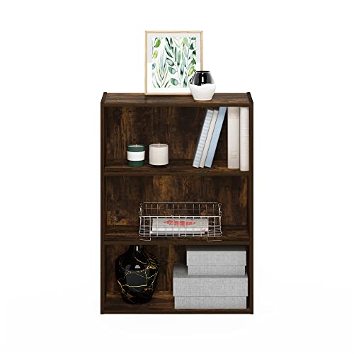 Furinno Pasir 3-Tier Book Shelf - Amber Pine, Wide Storage Organizer