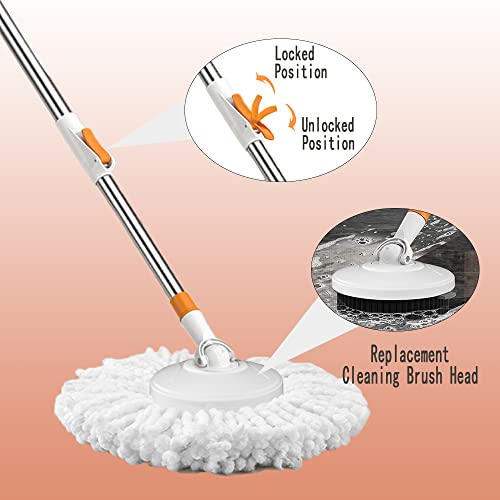 White & Orange 61-Inch Spin Mop and Bucket Set with 5 Refills, Wringer System