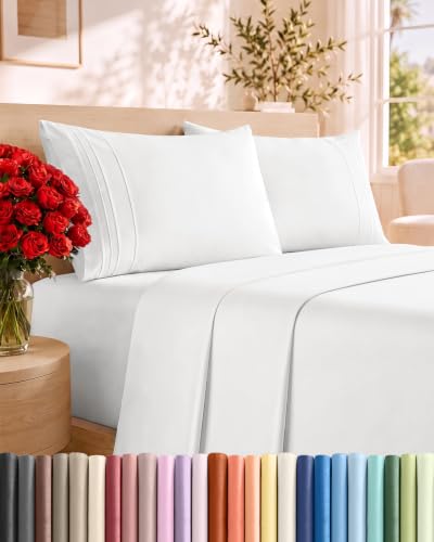 King Size White Microfiber Bed Sheet Set - Breathable & Cooling 4 Piece