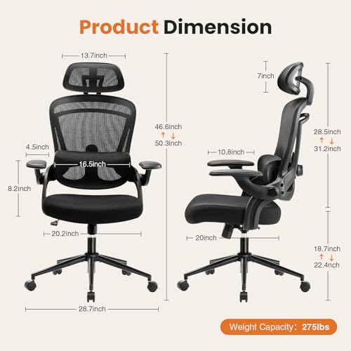 DUMOS Black Executive Mesh Office Chair, Ergonomic High Back Desk Chair