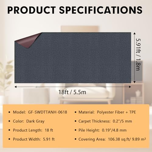 Grefinity Marine Carpet Dark Gray 6 x 18 FT Indoor Outdoor Yacht Deck Rug