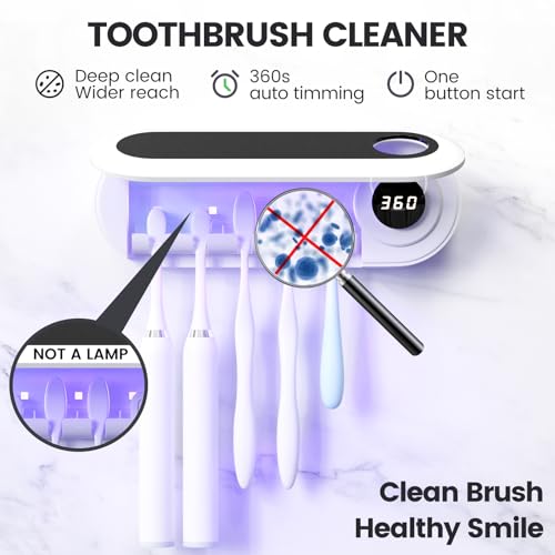 Wall Mounted Toothbrush Holder with 5 Slots and 6-Minute Timer - White