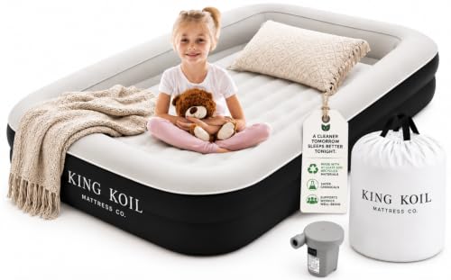 King Koil Kids Air Mattress with Built-in Pump & Safety Bumper - Black, 13 Inches