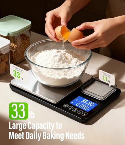 Dual Platform Digital Kitchen Scale 33 lb & 1.1 lb Food Weighing Machine