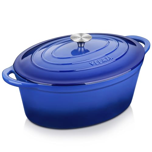 Velaze Blue 7.5QT Oval Enameled Cast Iron Dutch Oven with Lid
