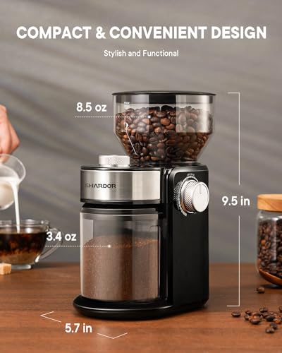 SHARDOR Electric Burr Coffee Grinder 2.0 - Glossy Black, 16 Settings for Espresso & French Press