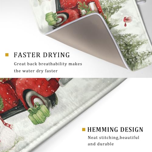 Christmas Truck 18x24 Inch Dish Drying Mat - Absorbent Microfiber Kitchen Counter Pad
