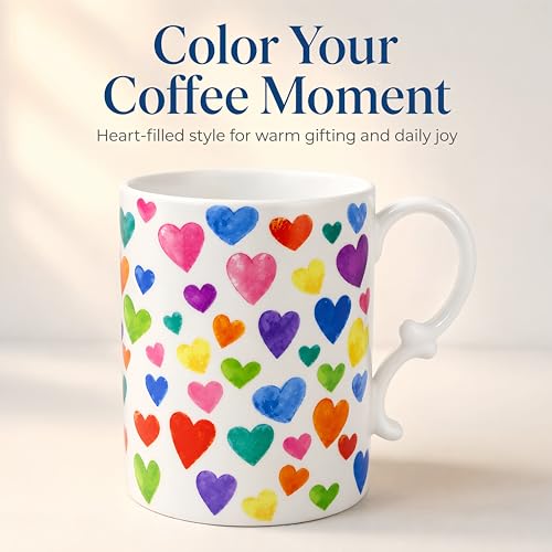White 16oz Bone China Heart Coffee Mug with Floral Inside & Butterfly Design - Elegant Teacup for Women