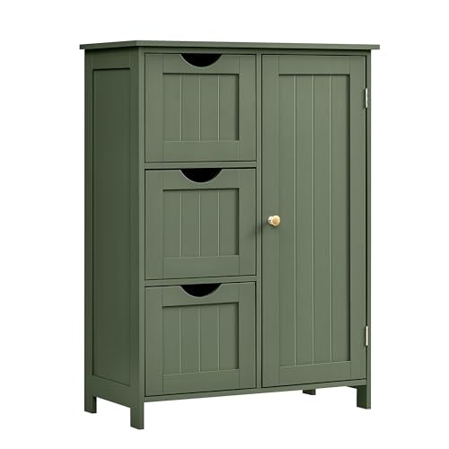 VASAGLE Forest Green Bathroom Floor Cabinet with 1 Door & 3 Drawers, 23.6W