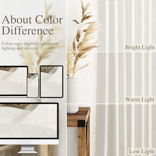 Nanspring Beige White Linen Curtains Set - 52W x 84L Inches, 2 Panel Light Filtering Drapes for Living Room & Bedroom — Variation of 52"W x 84"L