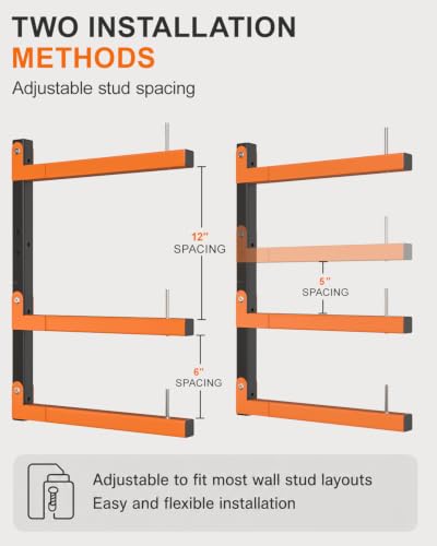 Acools B-3 Pack Heavy Duty Wall-Mounted Lumber Storage Racks 1080 lb Capacity