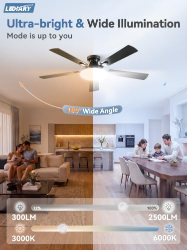 Black 52 Inch LEDIARY Ceiling Fan with Lights Remote & App Control