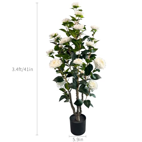 Artificial Camellia Tree 3.4FT - Faux Plant Indoor Outdoor Decor 2 Pack - White