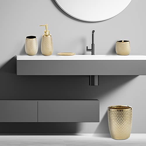 Modern Gold Ceramic Trash Can Wastebasket for Bathroom & Home Office - Compact & Stylish
