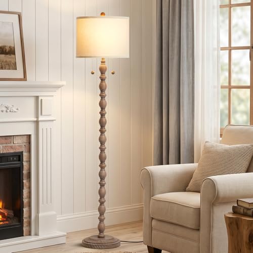 Farmhouse Floor Lamp with Dual Heads & Bulb - Dark Brown 2