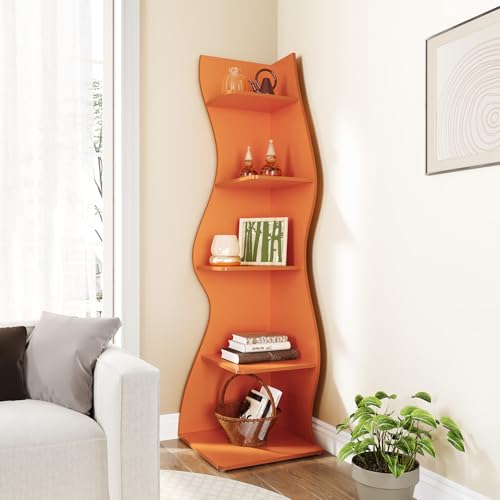 LITTLE TREE Small Corner Shelf - Orange 1 Pack, 5-Tier Wall Wavy Bookshelf