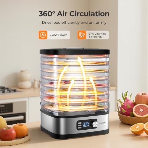 OSTBA Food Dehydrator with 8 BPA-Free Trays & Adjustable Temp 158°F