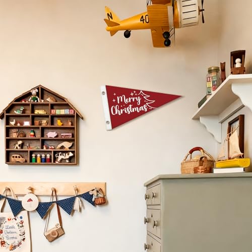 Christmas Kids Room Decoration Felt Banner,Red Merry Christmas Wall Hanging Banners Flags for Kids Room Bedroom Nursery Playroom Decor 7.4x14 Inch