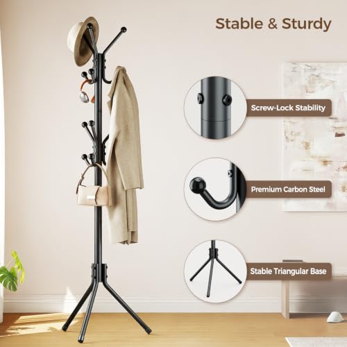 HYSEYY Coat Rack Freestanding,Metal Tree for Entryway with 12 Hooks
